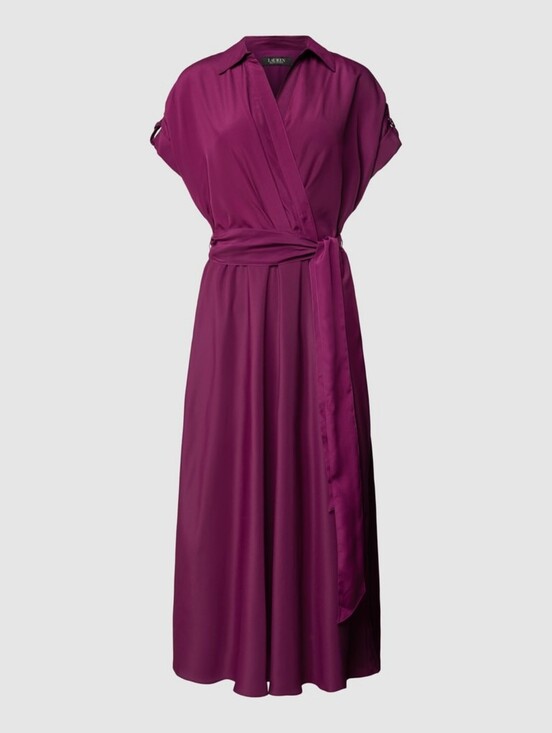 Lauren Ralph Lauren Dresses & Skirts - Ralph Lauren Fratillio Collared Surplice Midi Faux-Wrap Dress Magenta Sz 16 NWOT